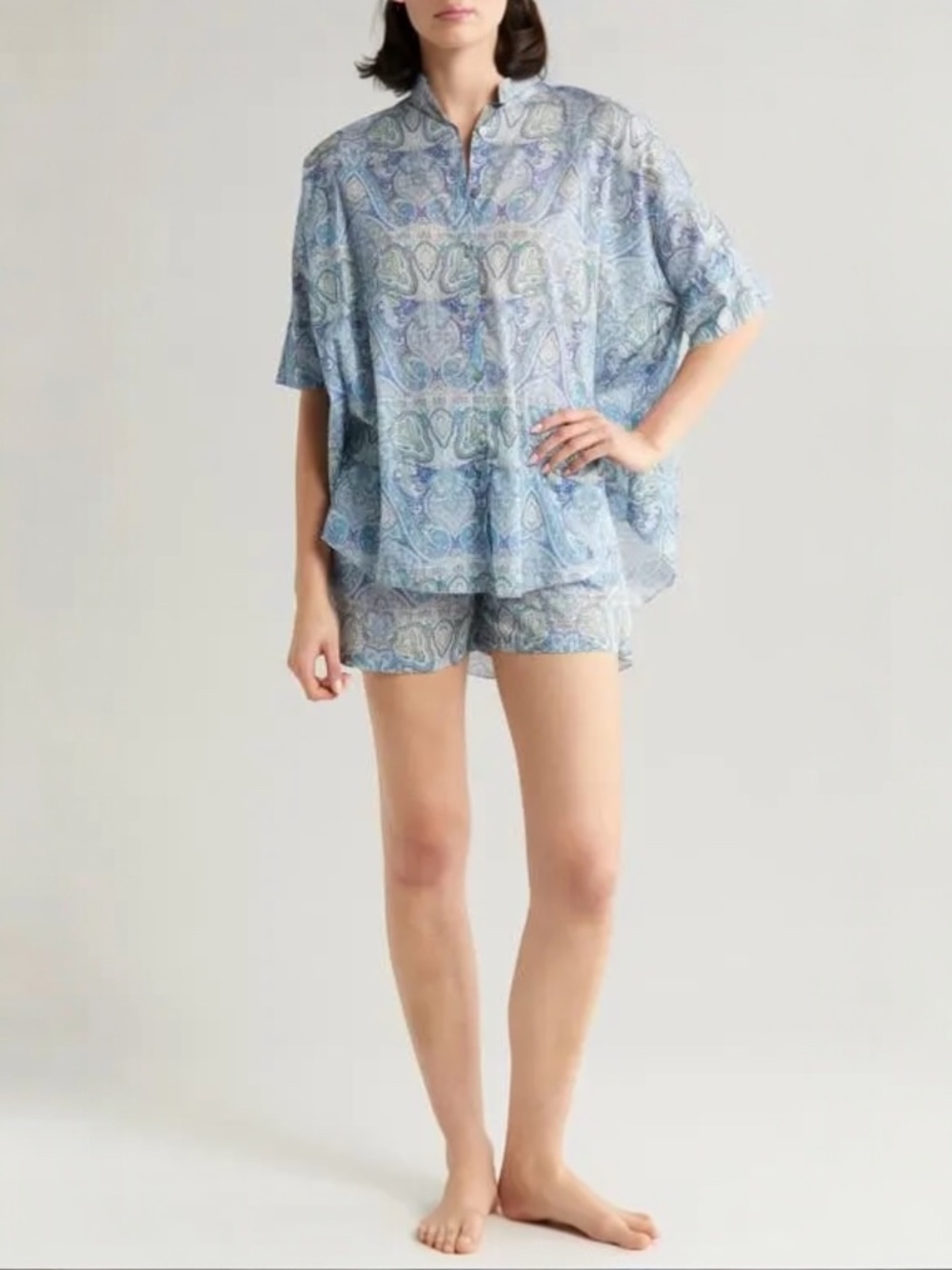 Papinelle Nahla Flowy Cotton Short Pajama Set in Paisley Crystal Blue Size M